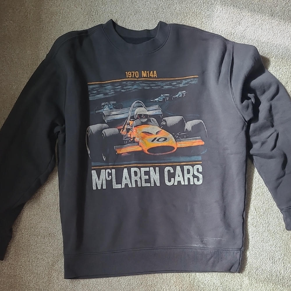 Men's Hollister Black Crewneck Sweatshirt with Orange McLaren Graphic
